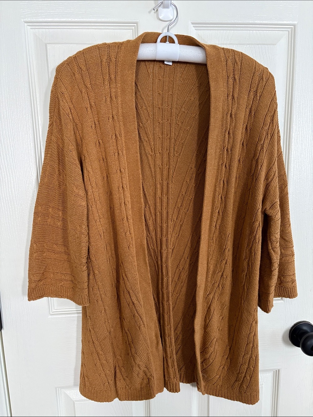 J. Jill Cable-Knit Open Cardigan in Caramel Brown